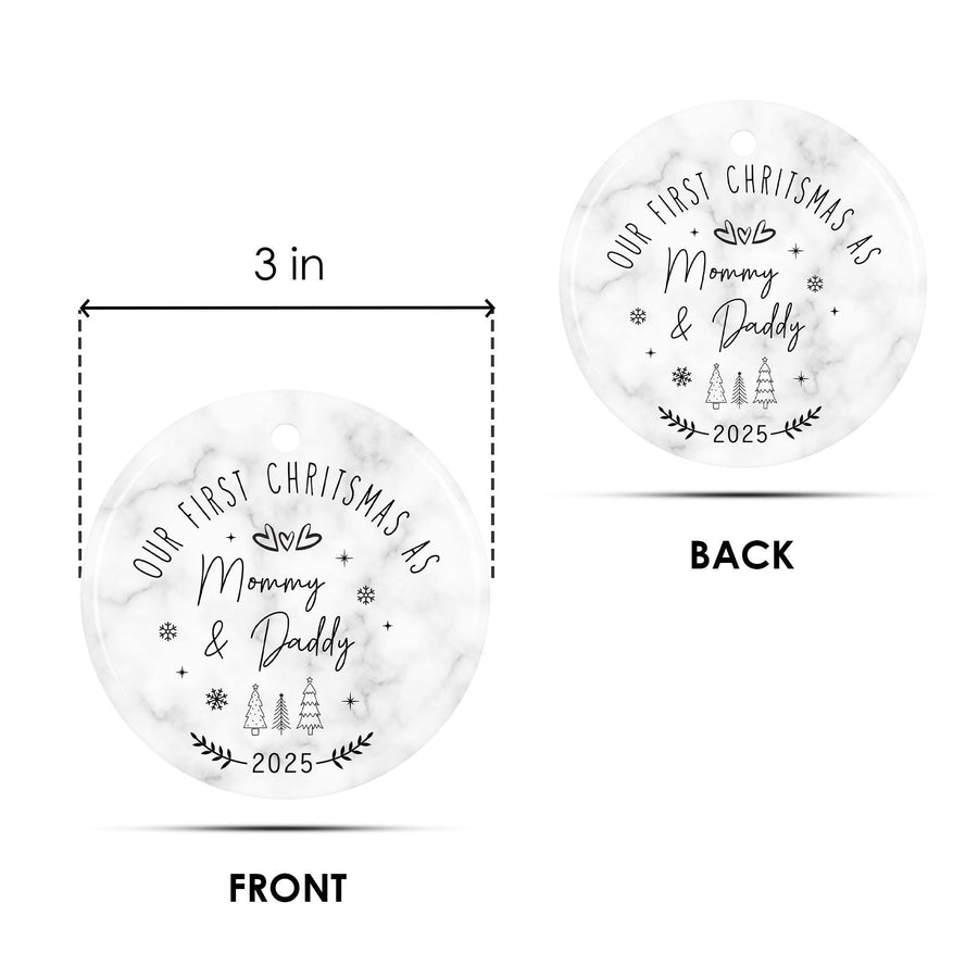First Christmas as Mommy & Daddy Ornament - Marble Ceramic Keepsake 2025