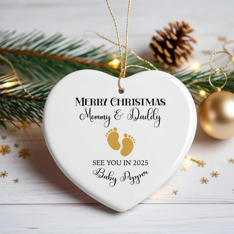 Merry Christmas Mommy & Daddy Heart Ornament – Baby Announcement - Pregnancy Ornament - Gift for Expecting Parents
