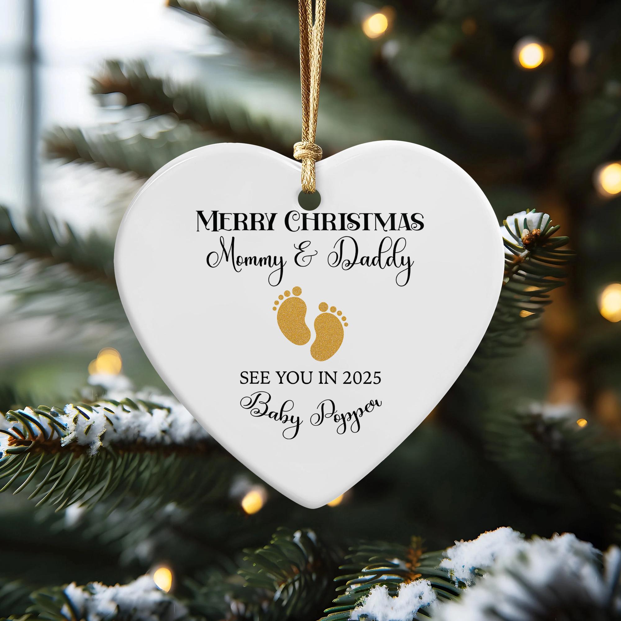 Merry Christmas Mommy & Daddy Heart Ornament – Baby Announcement - Pregnancy Ornament - Gift for Expecting Parents