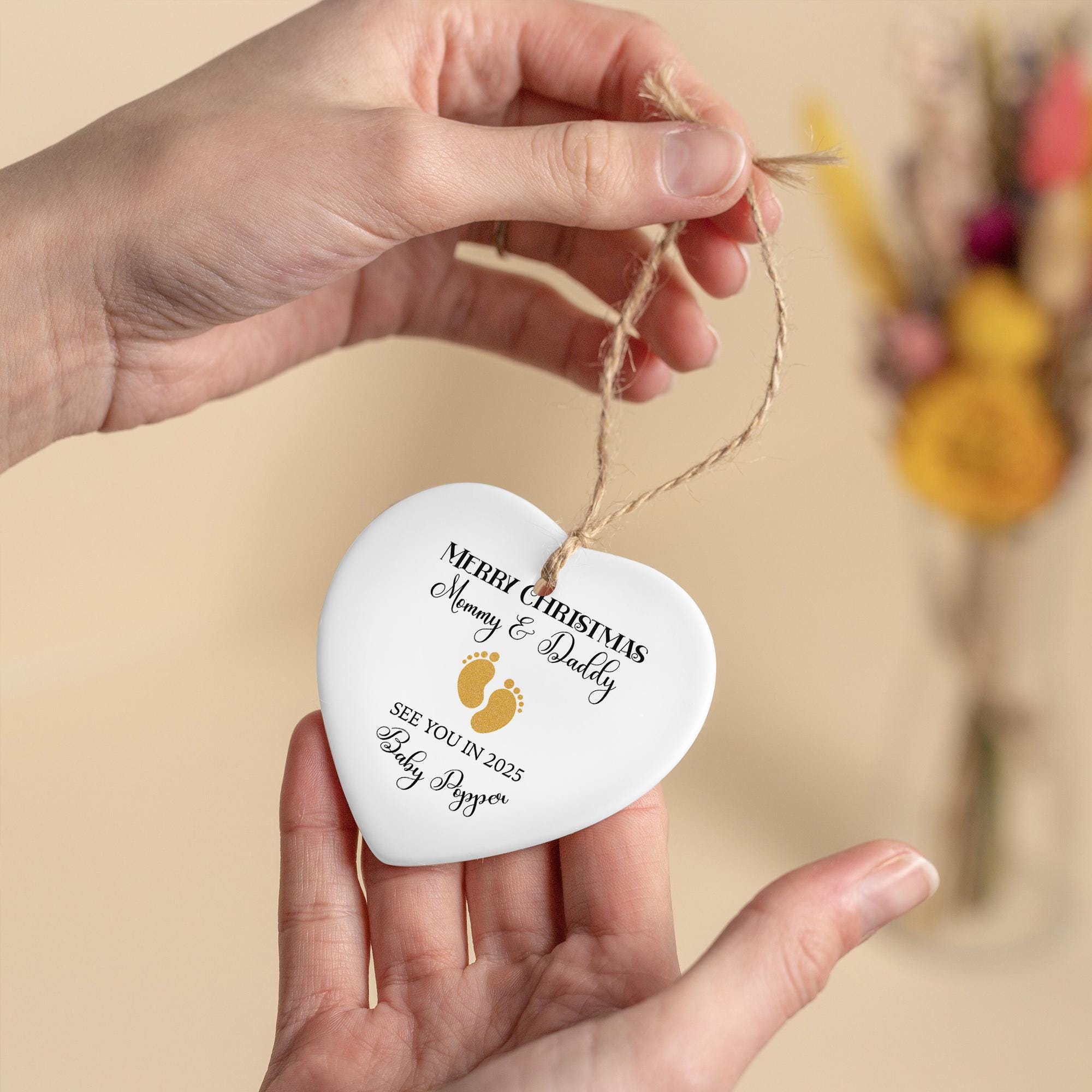 Merry Christmas Mommy & Daddy Heart Ornament – Baby Announcement - Pregnancy Ornament - Gift for Expecting Parents