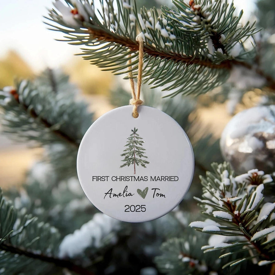 Personalized First Christmas Married Ornament 2025: Newlywed Keepsake