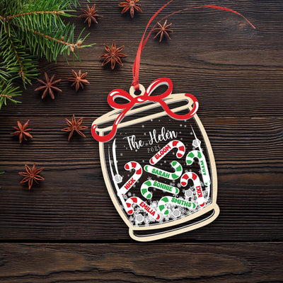 Personalized Family Candy Cane Jar Ornament, Wood Acrylic Christmas Shaker Keepsake Gift 2025 Decoration