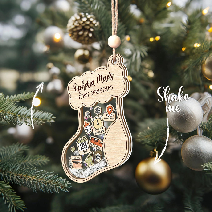 Personalized Baby's First Christmas Shaker Ornament: Birth Stats Keepsake