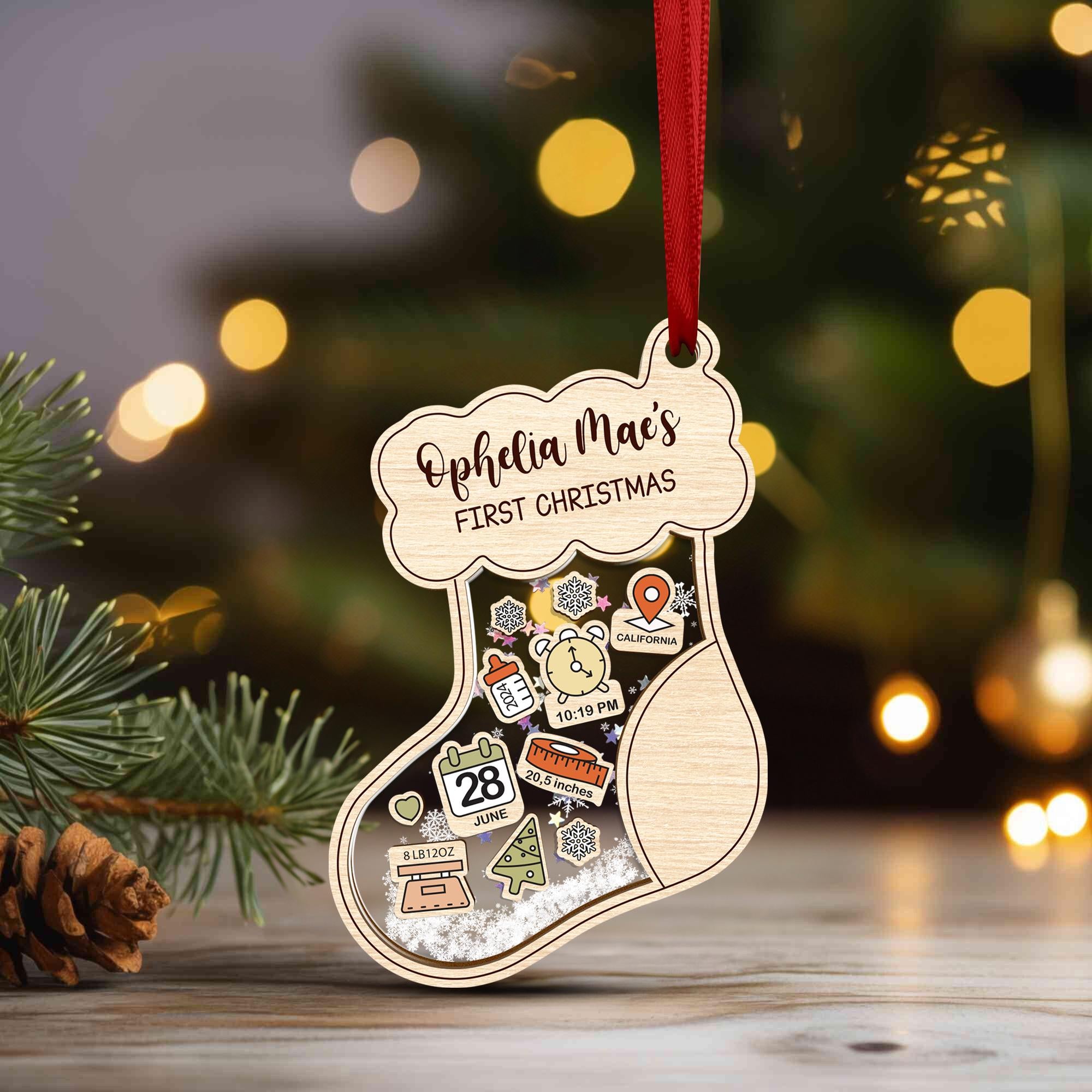 Personalized Baby's First Christmas Shaker Ornament: Birth Stats Keepsake