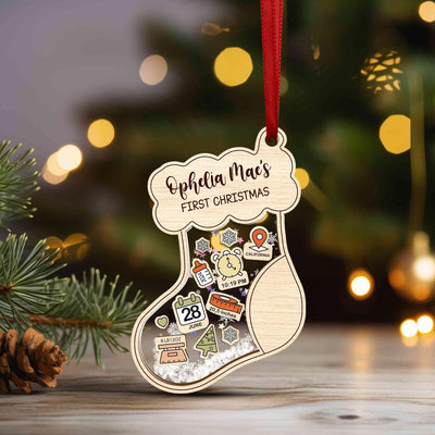 Personalized Baby's First Christmas Shaker Ornament: Birth Stats Keepsake