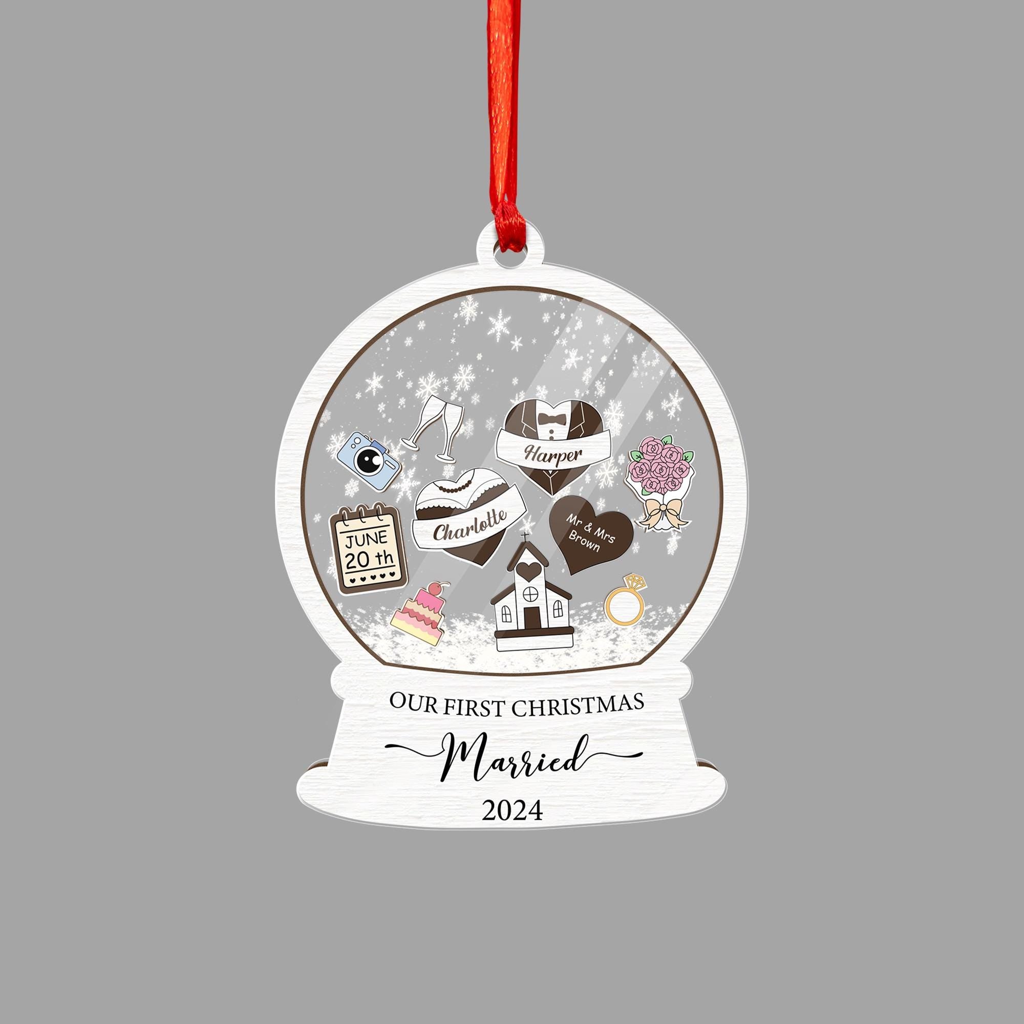 Personalized Wedding Snow Globe Ornament: First Christmas Married Keepsake