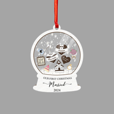 Personalized Wedding Snow Globe Ornament: First Christmas Married Keepsake
