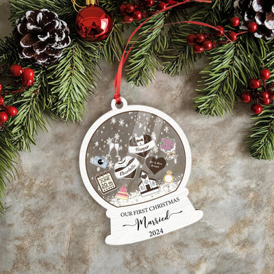 Personalized Wedding Snow Globe Ornament: First Christmas Married Keepsake
