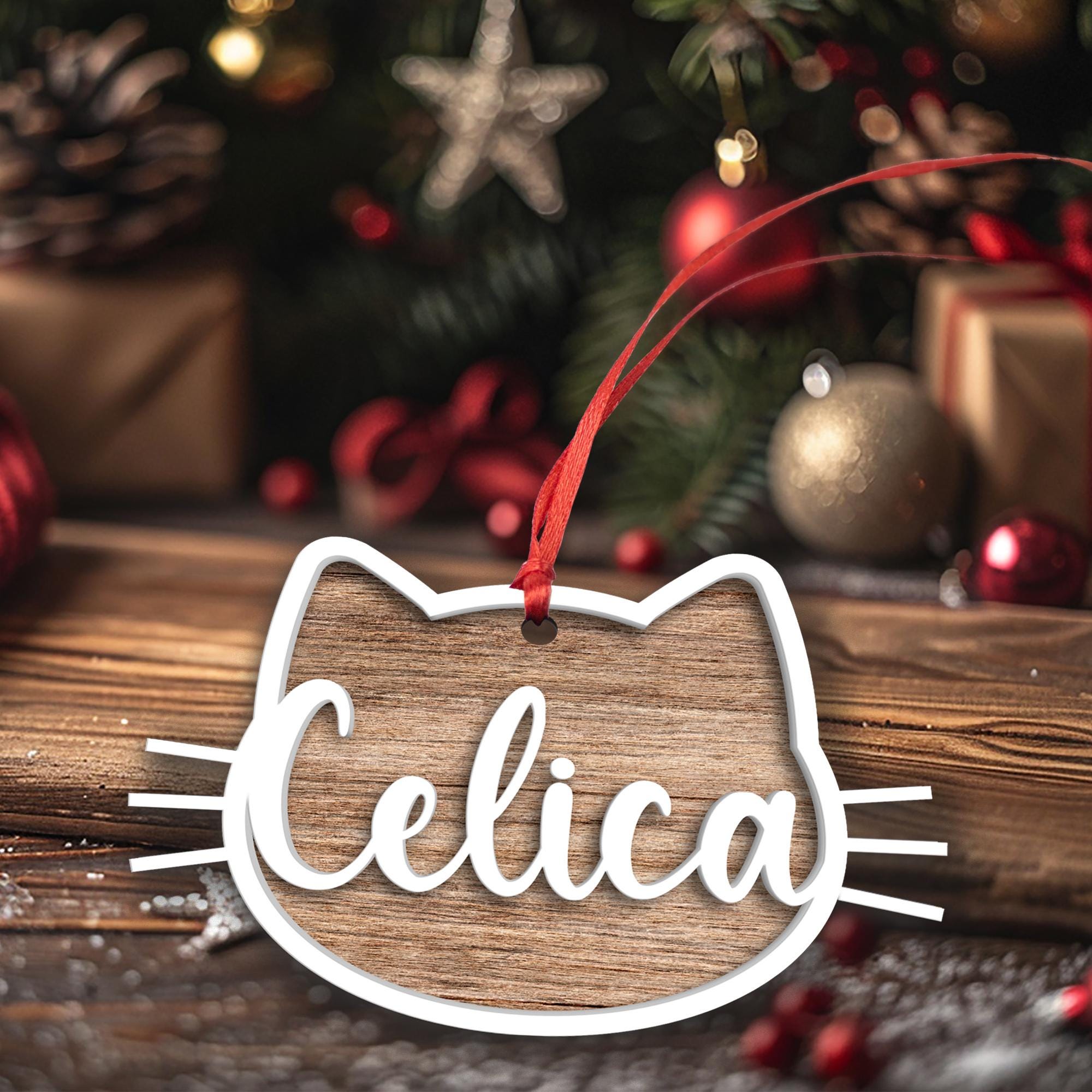 Personalized Cat Christmas Ornament: Handmade Wooden Kitten Keepsake