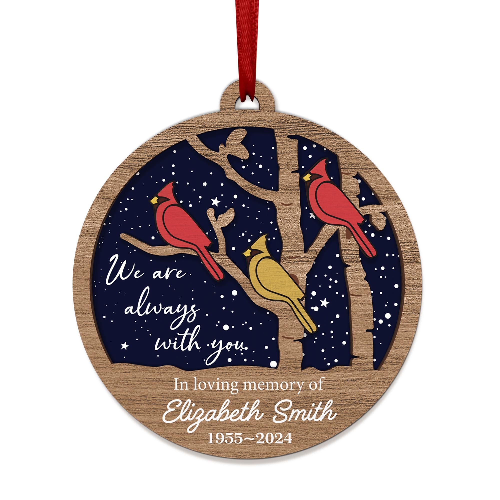 Personalized Cardinal Memorial Ornament: Wooden In Loving Memory Christmas Decoration