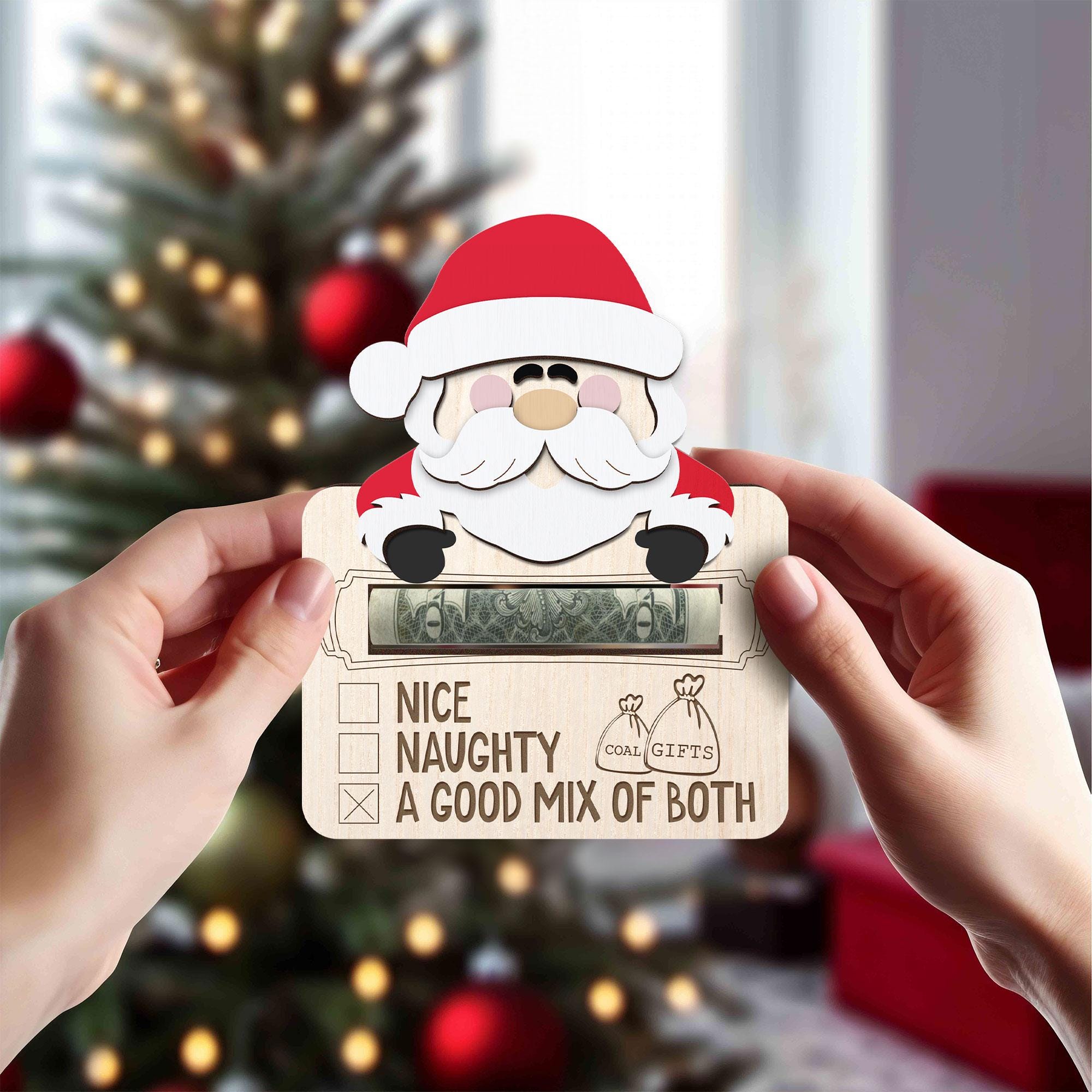 Funny Santa Wooden Money Holder Ornament: Gag Gift Keepsake
