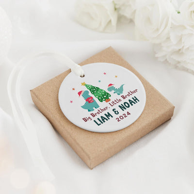 Personalized Big Brother Little Brother Dinosaur Christmas Ornament