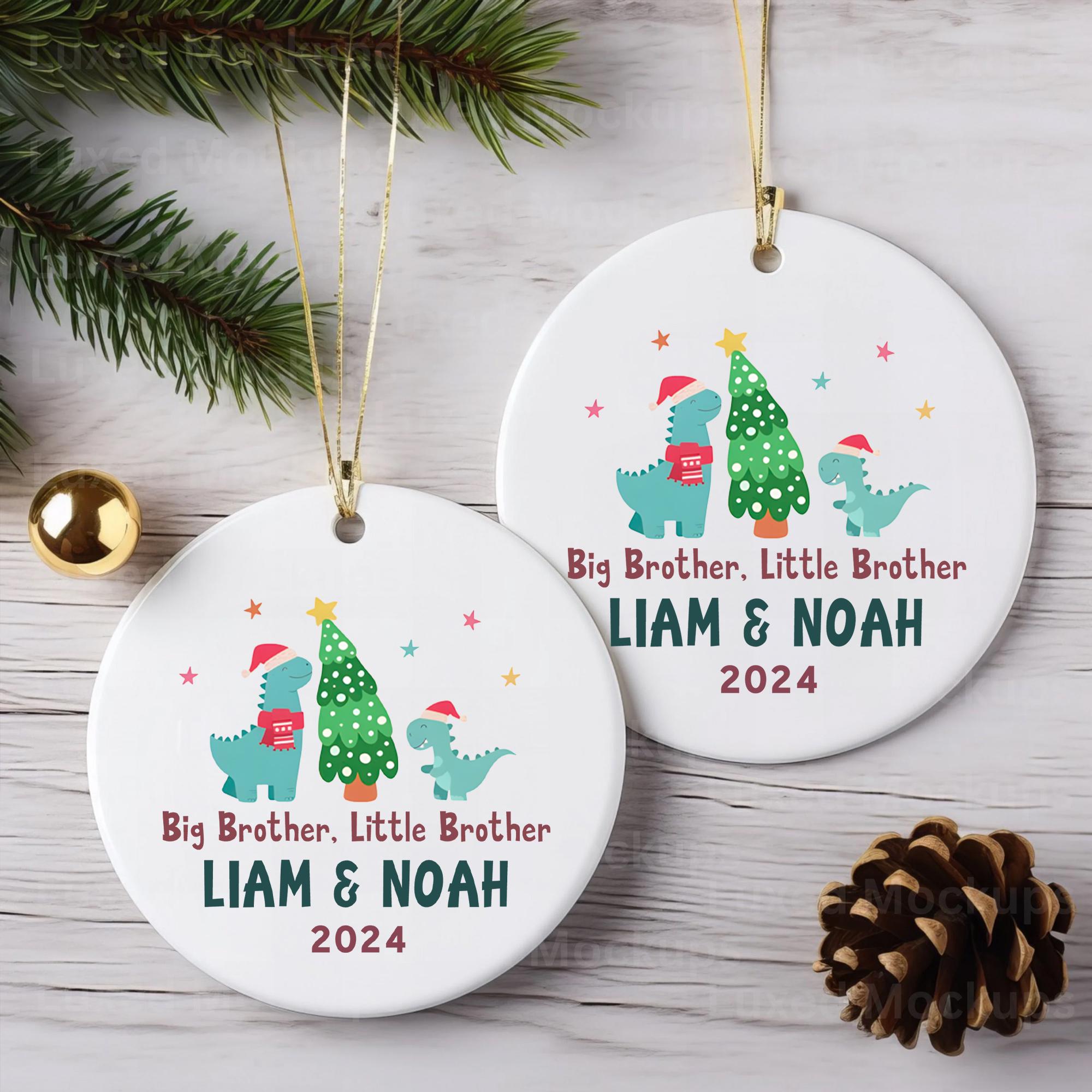 Personalized Big Brother Little Brother Dinosaur Christmas Ornament
