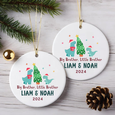 Personalized Big Brother Little Brother Dinosaur Christmas Ornament