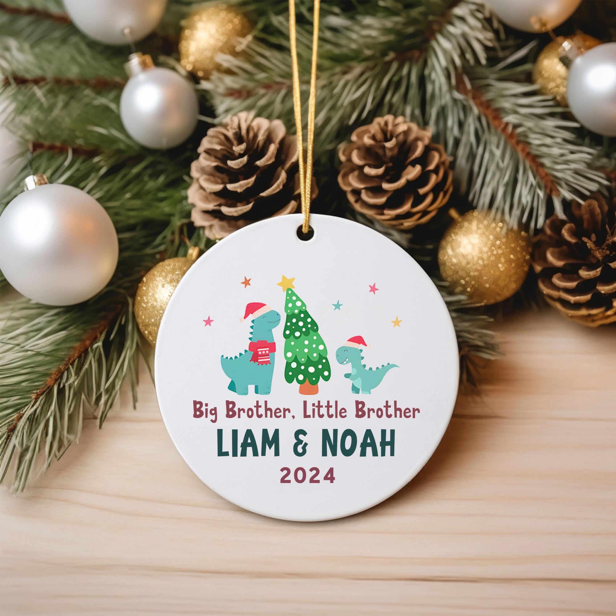 Personalized Big Brother Little Brother Dinosaur Christmas Ornament