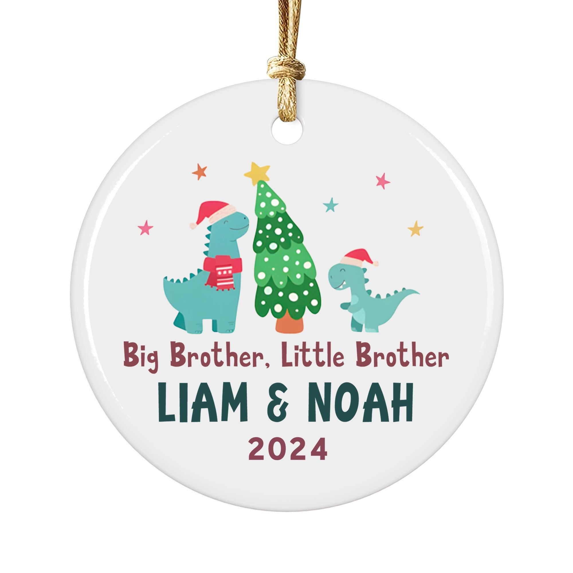 Personalized Big Brother Little Brother Dinosaur Christmas Ornament