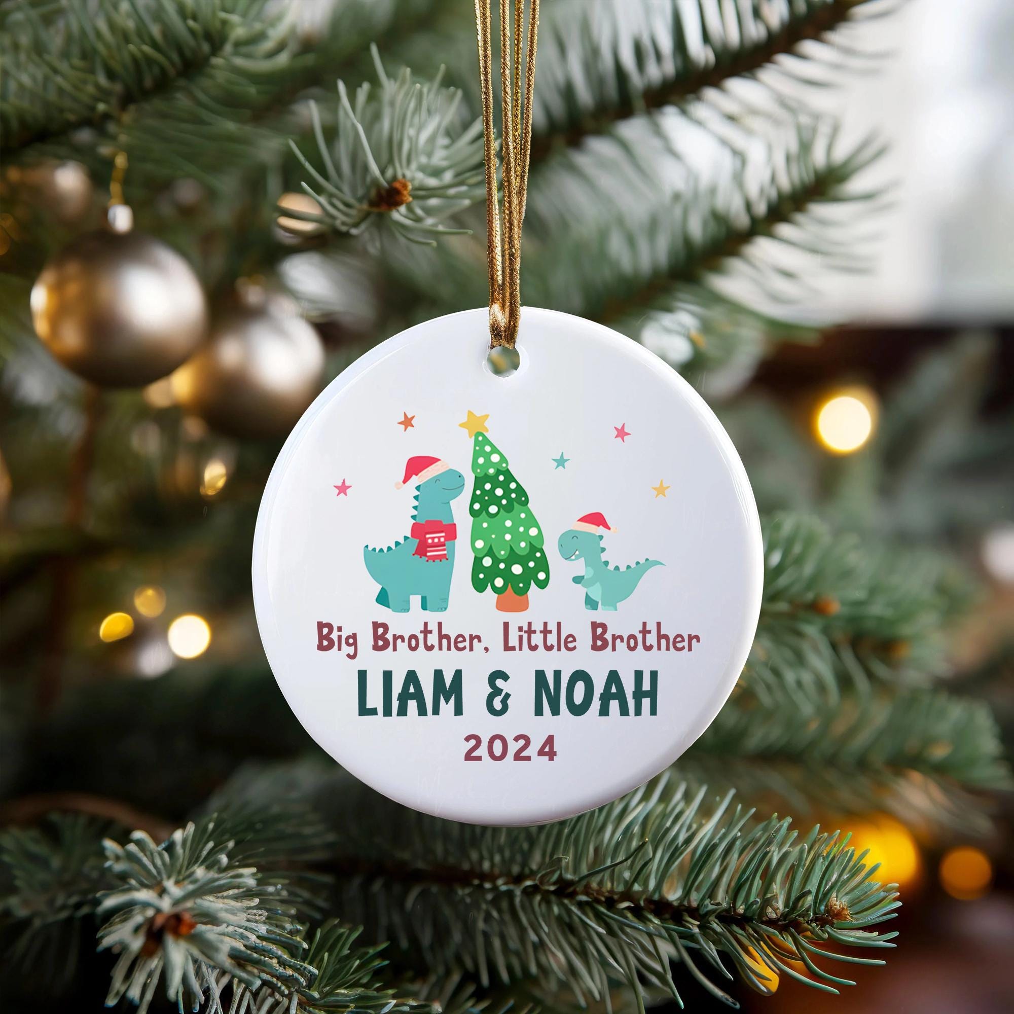 Personalized Big Brother Little Brother Dinosaur Christmas Ornament