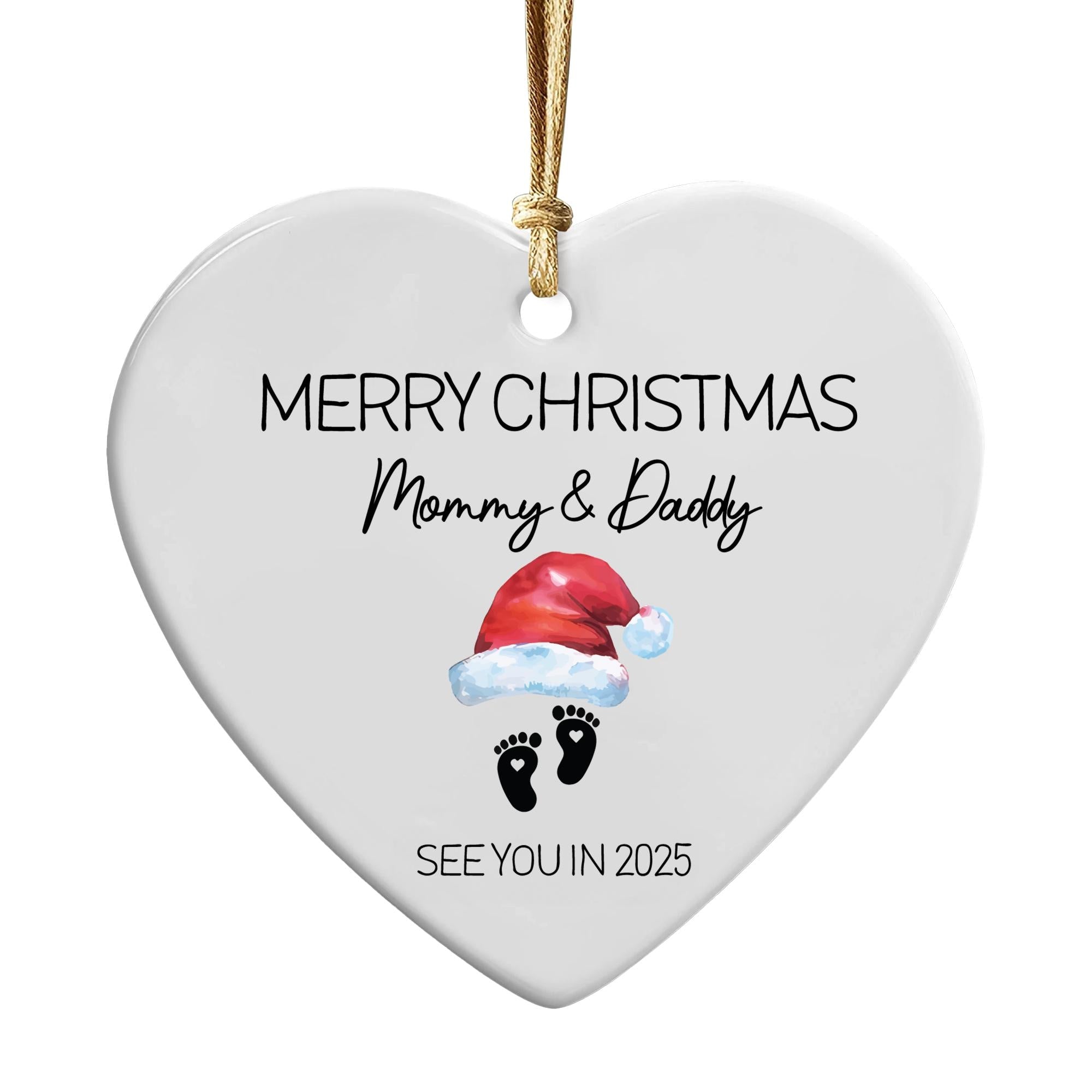 Pregnancy Announcement Ornament: Personalized Ceramic Heart, See You in 2025