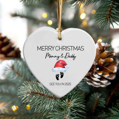 Pregnancy Announcement Ornament: Personalized Ceramic Heart, See You in 2025