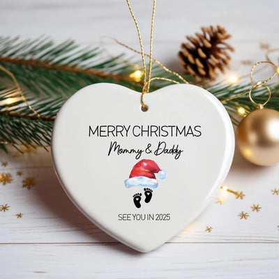 Pregnancy Announcement Ornament: Personalized Ceramic Heart, See You in 2025