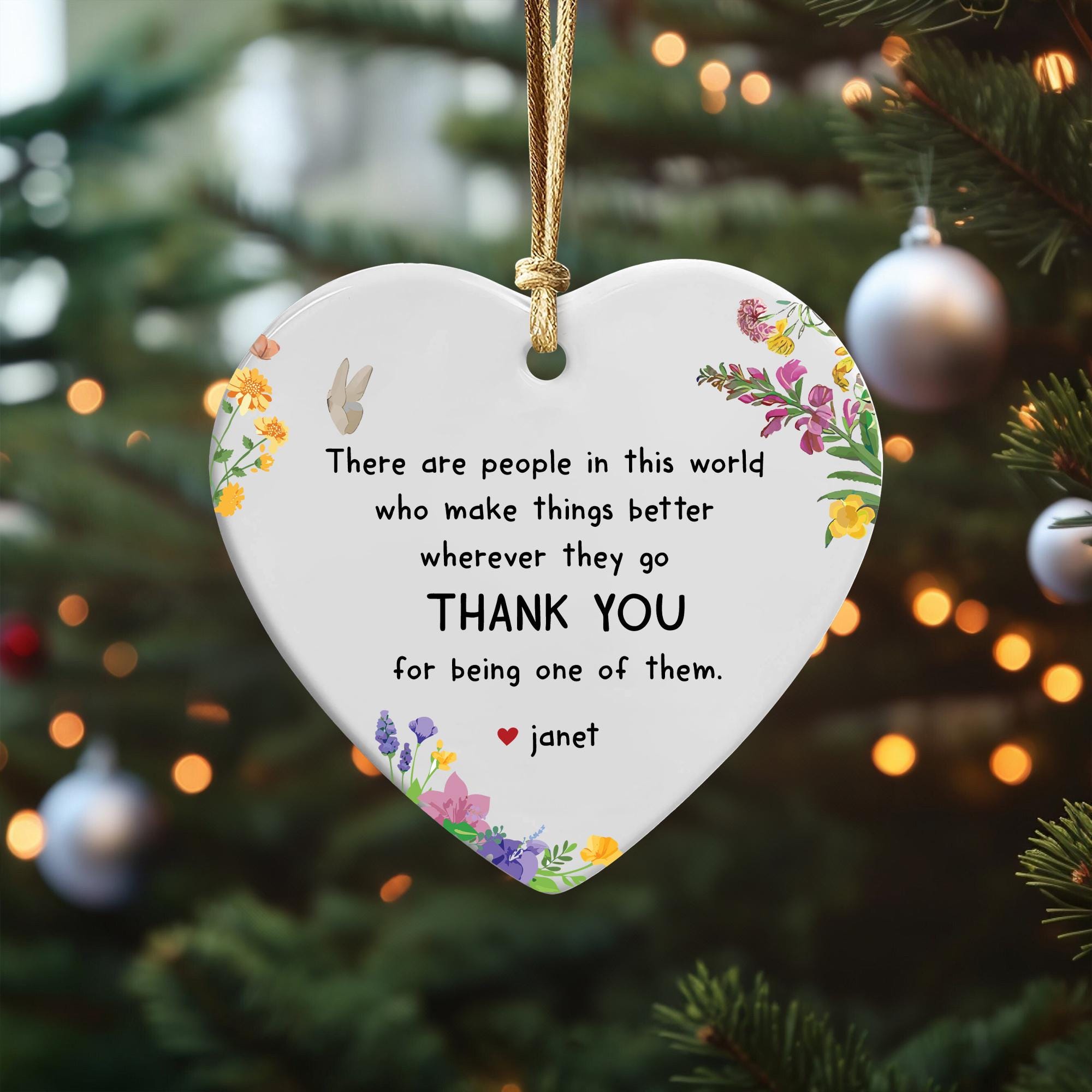 Personalized Thank You Ornament: Floral Ceramic Keepsake Gift