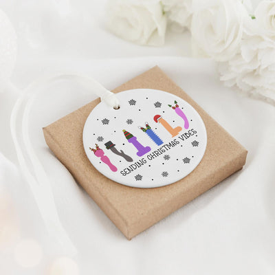 Funny "Sending Christmas Vibes" Ornament: Adult Humor Gag Gift