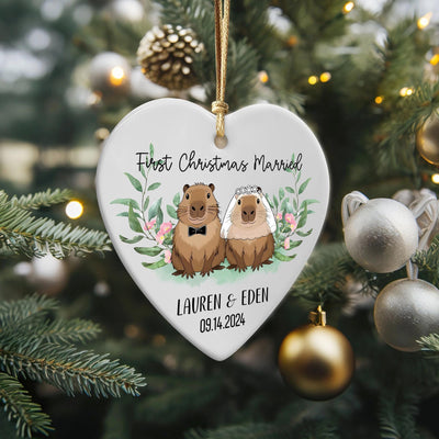 Personalized Capybara Couple Ornament: First Christmas Married Keepsake