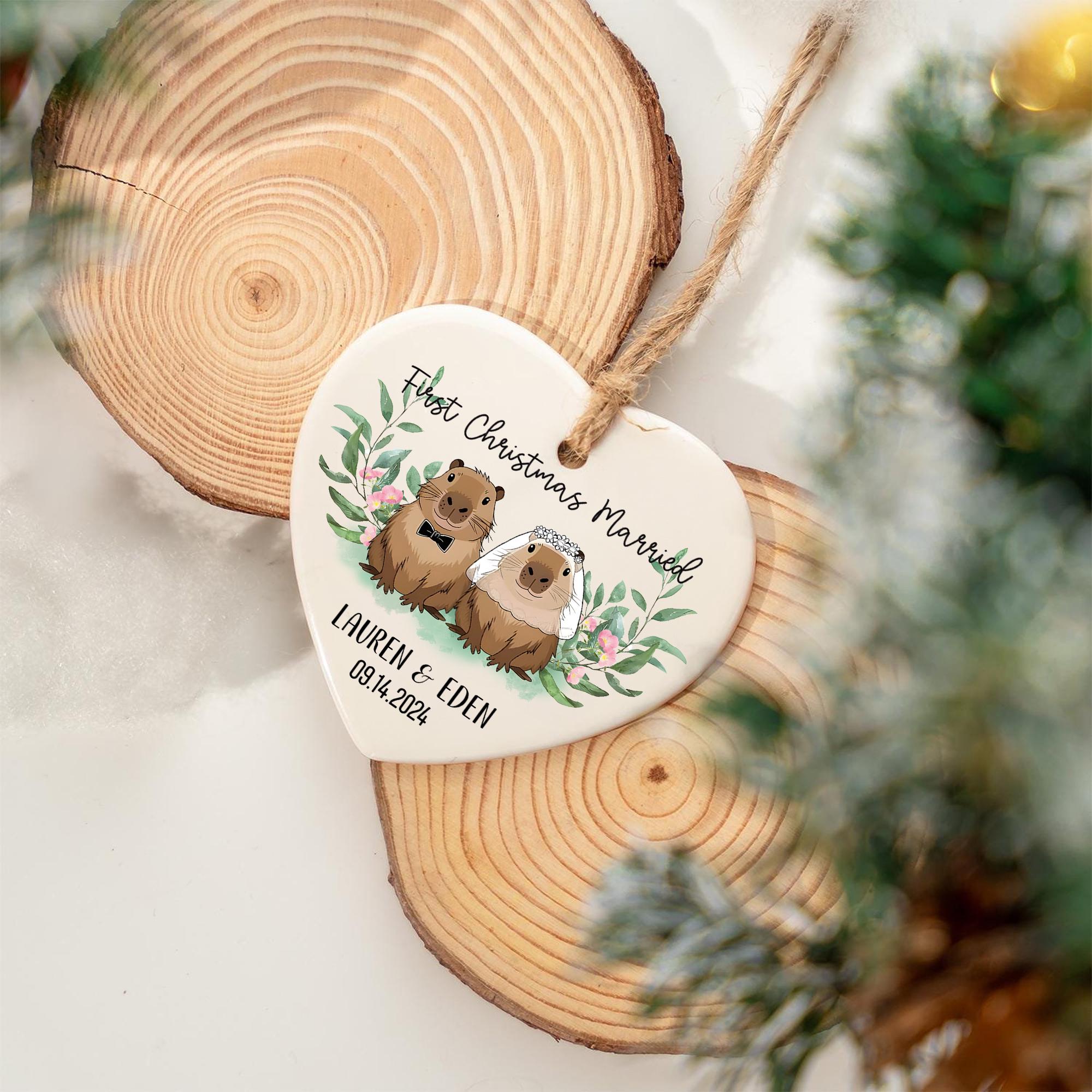 Personalized Capybara Couple Ornament: First Christmas Married Keepsake