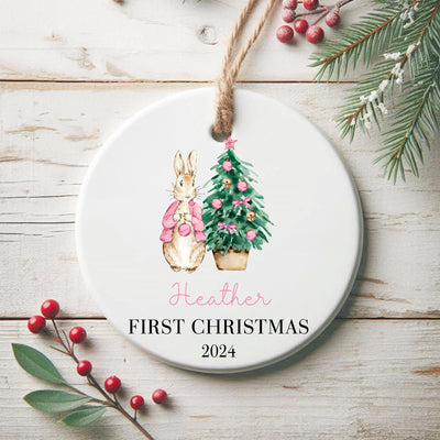 Personalized Bunny Baby's First Christmas Ornament 2025: Ceramic Newborn Keepsake
