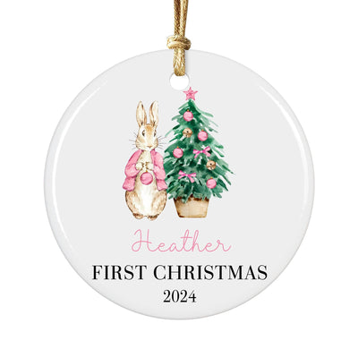 Personalized Bunny Baby's First Christmas Ornament 2025: Ceramic Newborn Keepsake