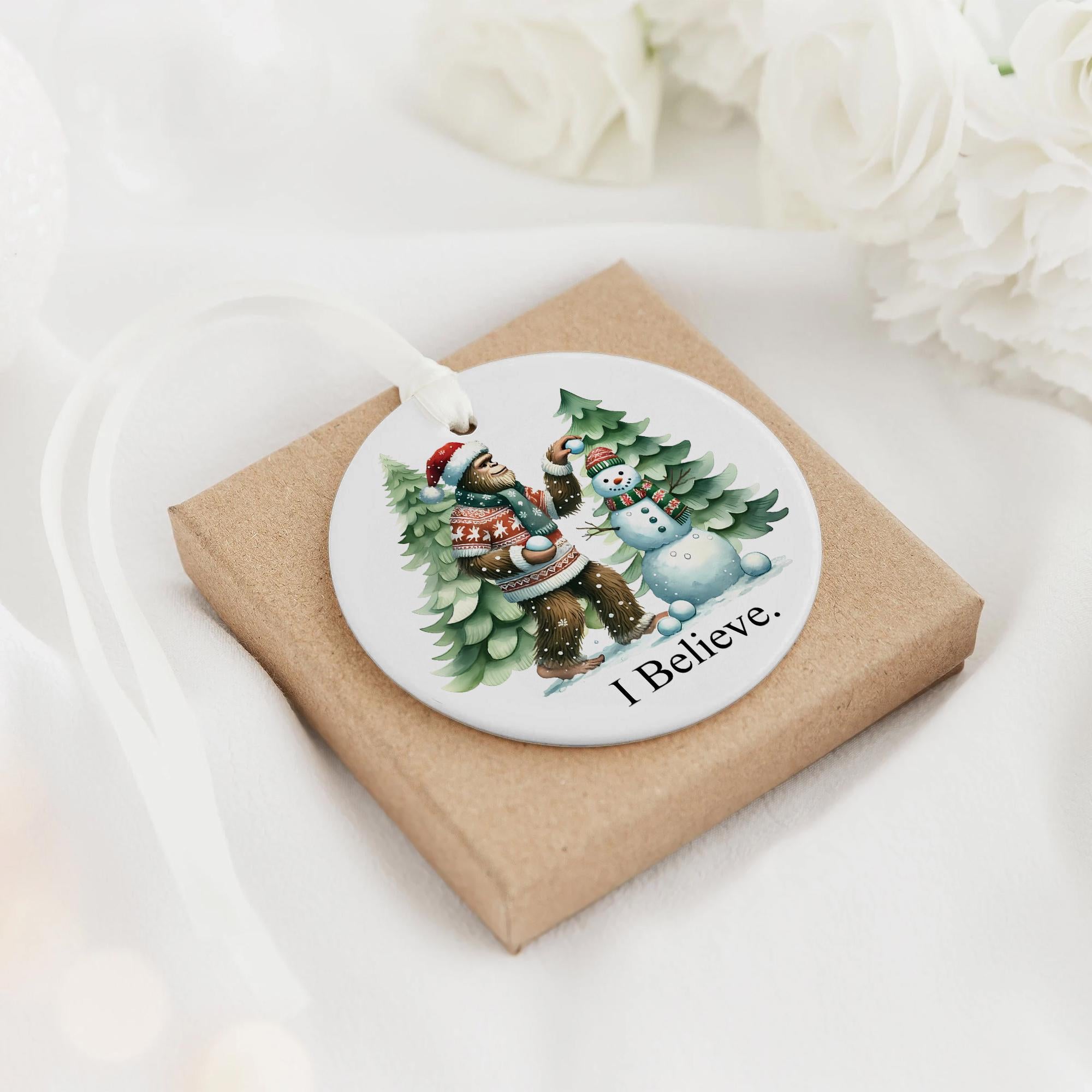 Bigfoot Christmas Ornament: Funny Sasquatch Snowman Tree Decoration