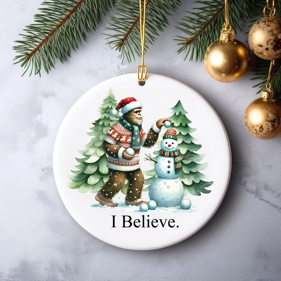 Bigfoot Christmas Ornament: Funny Sasquatch Snowman Tree Decoration