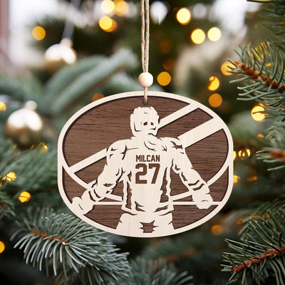 Personalized Basketball Ornament – Custom Wooden Sports Keepsake with Name & Number - Stadium Series Spotlight Ornament