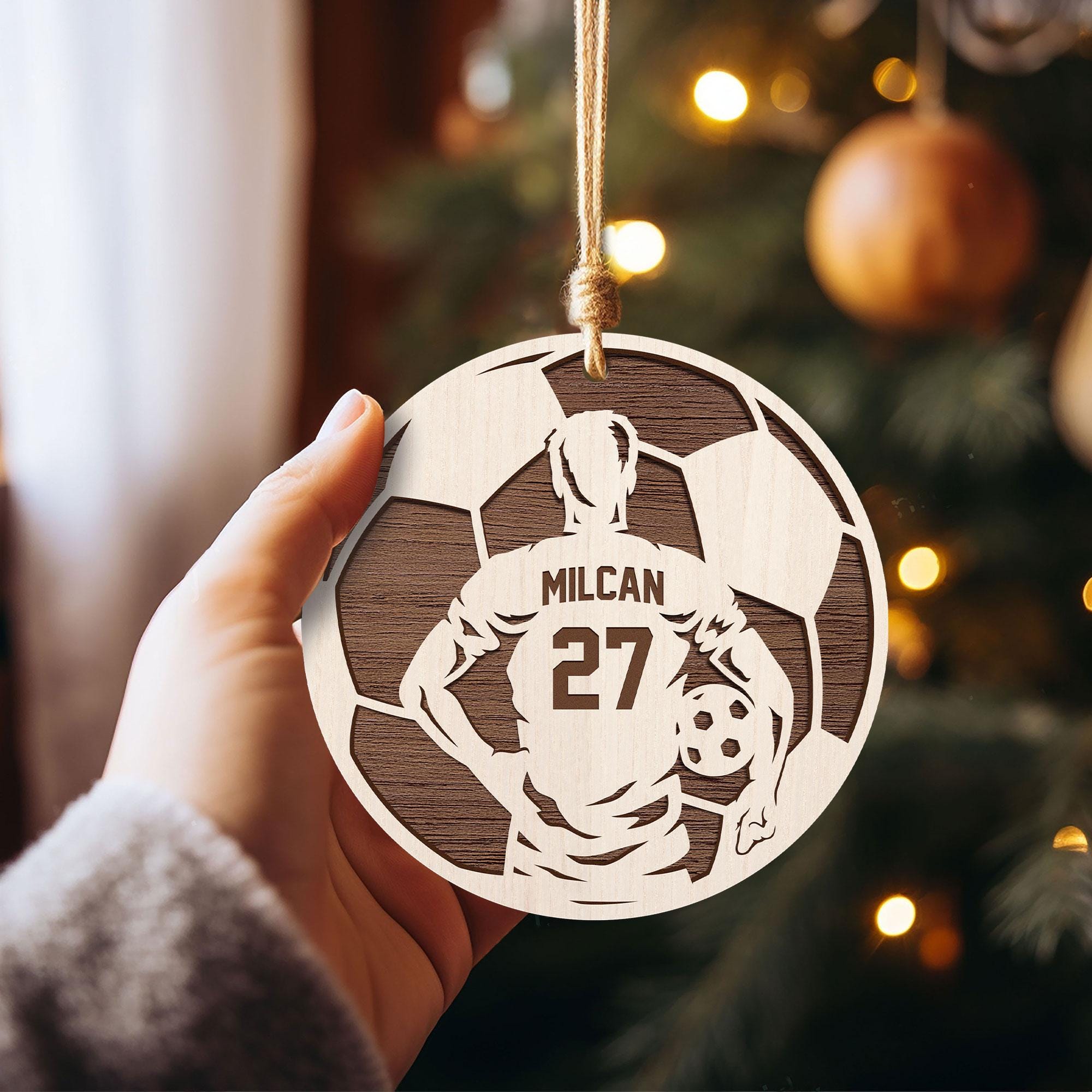 Personalized Soccer Christmas Ornament - Custom Wooden Player Jersey Ornament - Sports Team Holiday Keepsake
