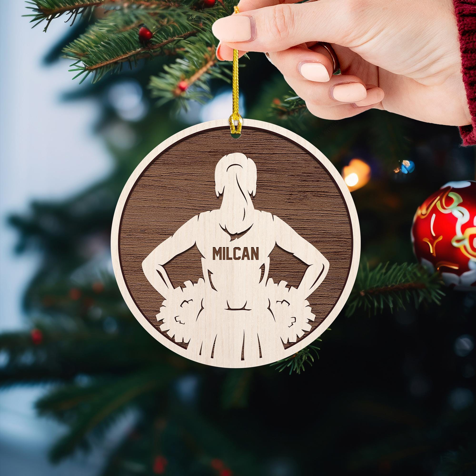 Personalized Cheerleader Christmas Ornament - Custom Wooden Cheer Team Spirit Ornament - Sports Holiday Gift