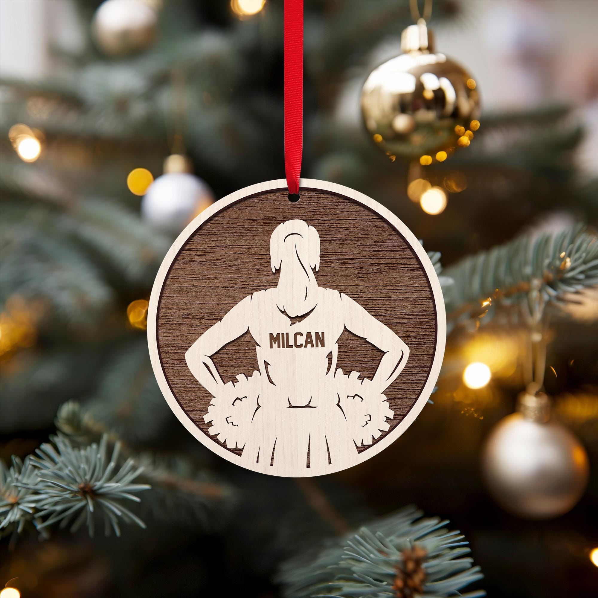 Personalized Cheerleader Christmas Ornament - Custom Wooden Cheer Team Spirit Ornament - Sports Holiday Gift