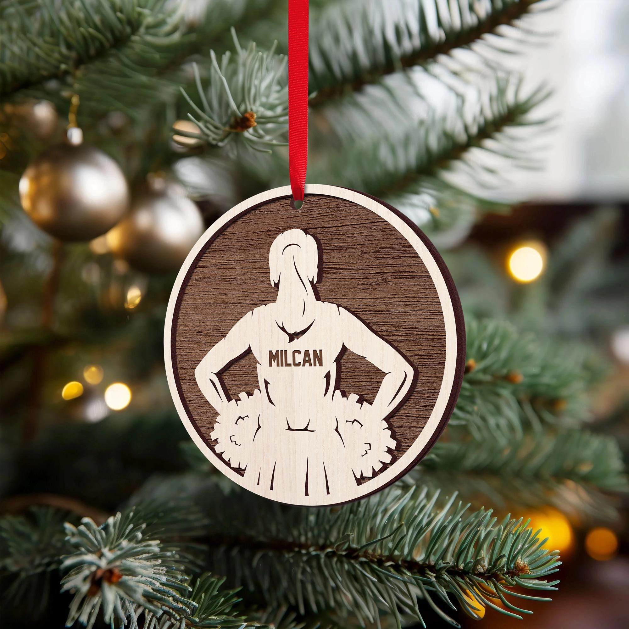 Personalized Cheerleader Christmas Ornament - Custom Wooden Cheer Team Spirit Ornament - Sports Holiday Gift