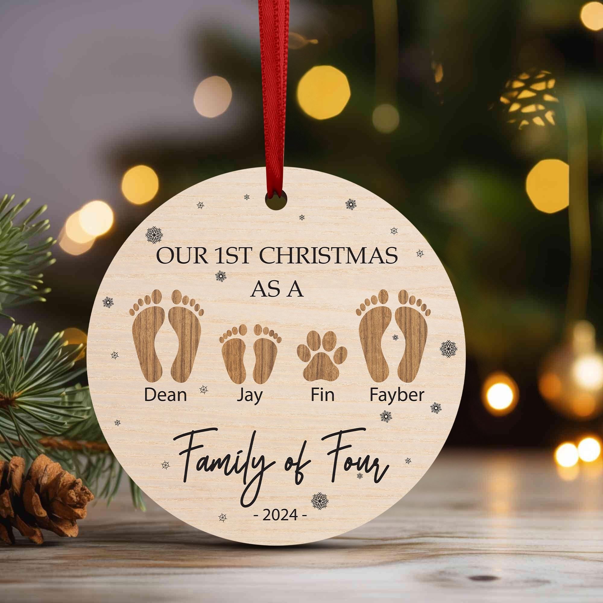Personalized Family of Four Christmas Ornament: Custom Engraved Wooden Keepsake