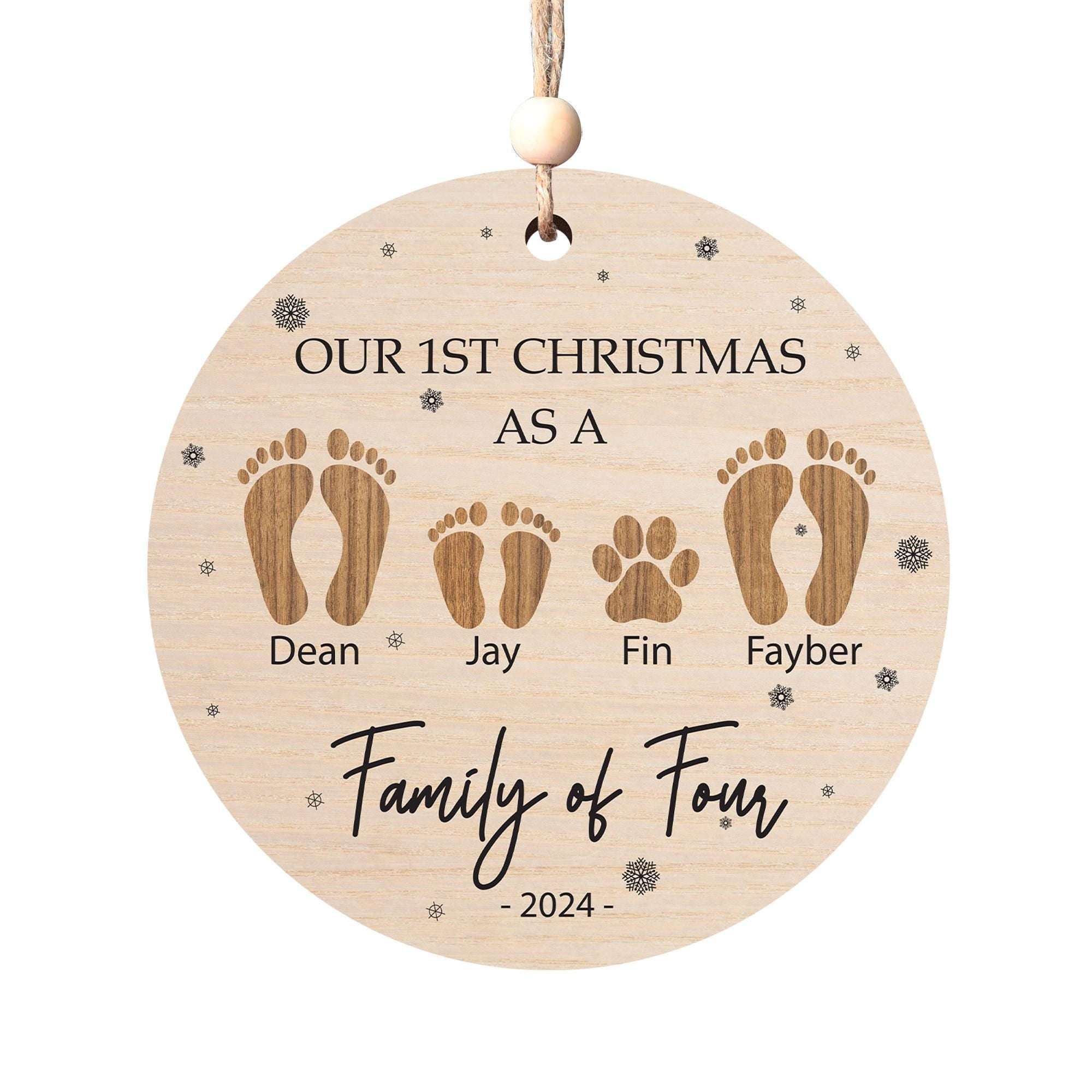 Personalized Family of Four Christmas Ornament: Custom Engraved Wooden Keepsake