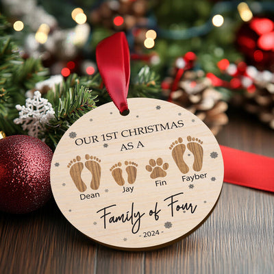 Personalized Family of Four Christmas Ornament: Custom Engraved Wooden Keepsake