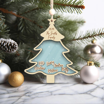 Personalized Family Christmas Tree Ornament: Engraved Wooden Keepsake