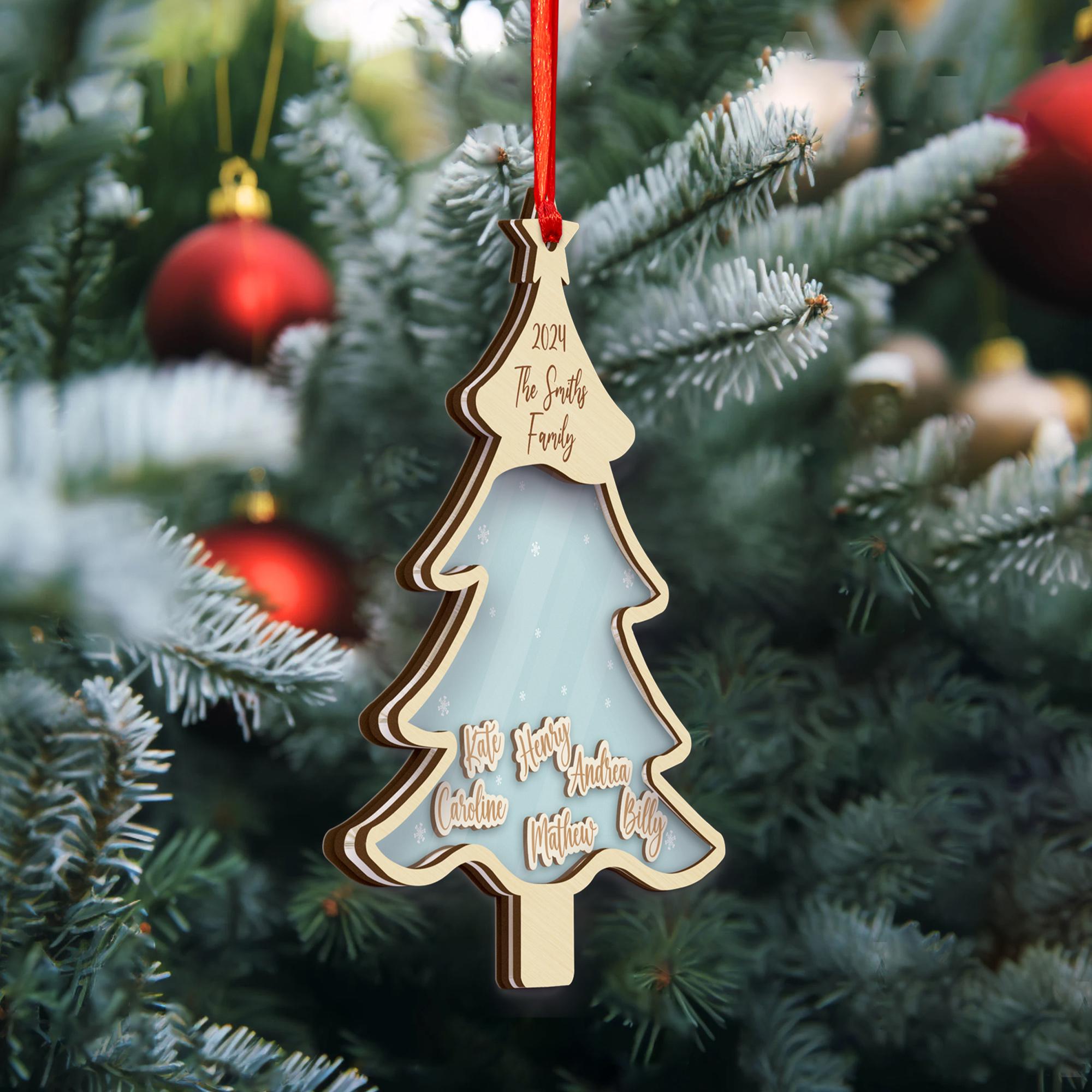 Personalized Family Christmas Tree Ornament: Engraved Wooden Keepsake