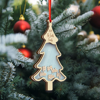 Personalized Family Christmas Tree Ornament: Engraved Wooden Keepsake