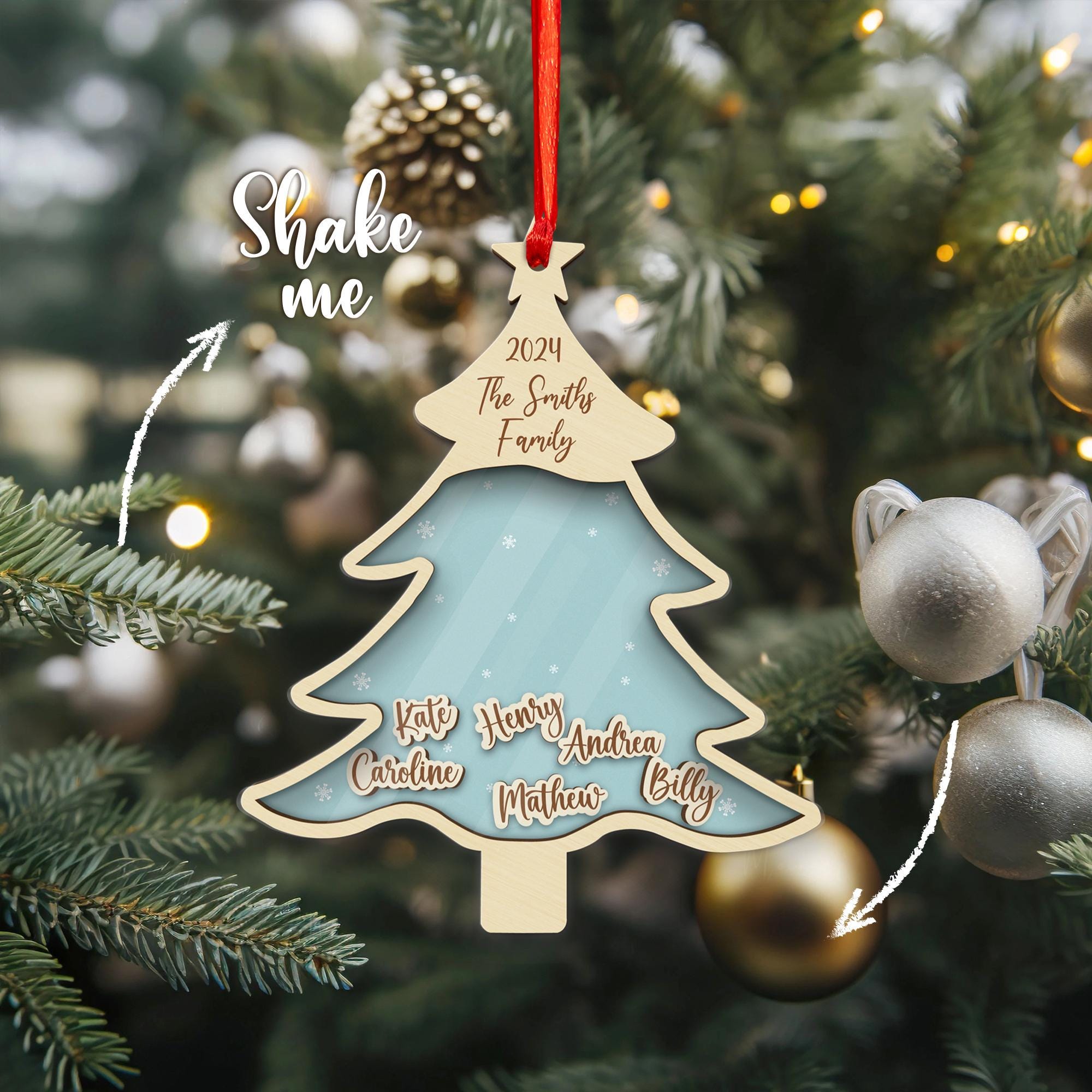 Personalized Family Christmas Tree Ornament: Engraved Wooden Keepsake