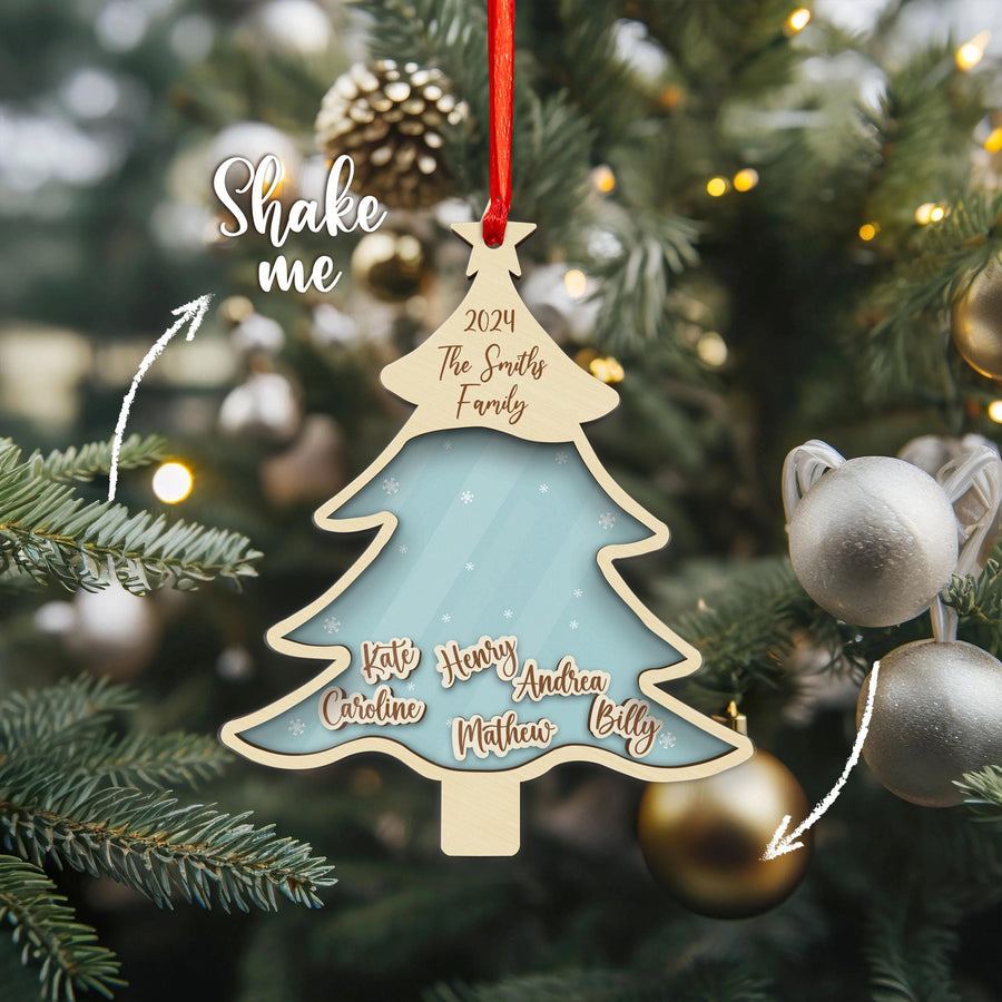 Personalized Family Christmas Tree Ornament: Engraved Wooden Keepsake