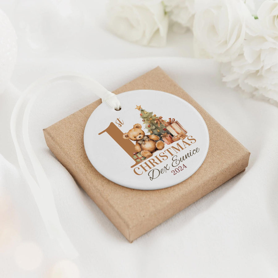 Personalized Baby's First Christmas Ornament 2025: Teddy Bear Ceramic Keepsake