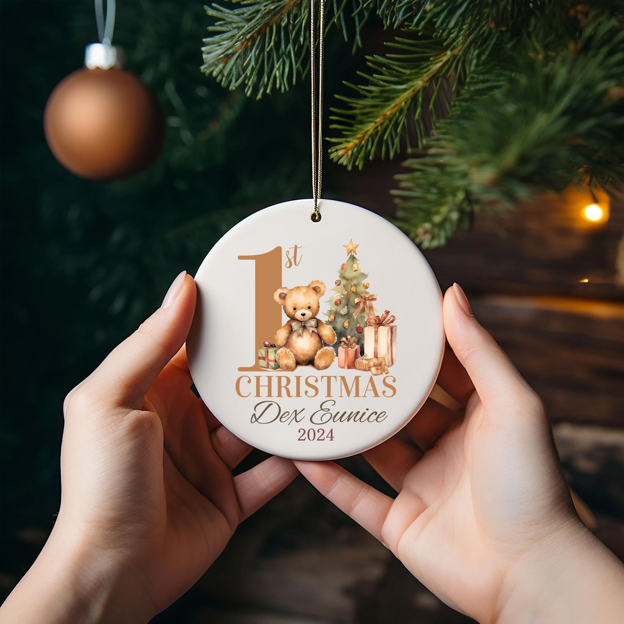 Personalized Baby's First Christmas Ornament 2025: Teddy Bear Ceramic Keepsake