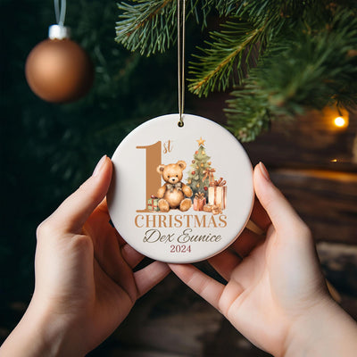 Personalized Baby's First Christmas Ornament 2025: Teddy Bear Ceramic Keepsake
