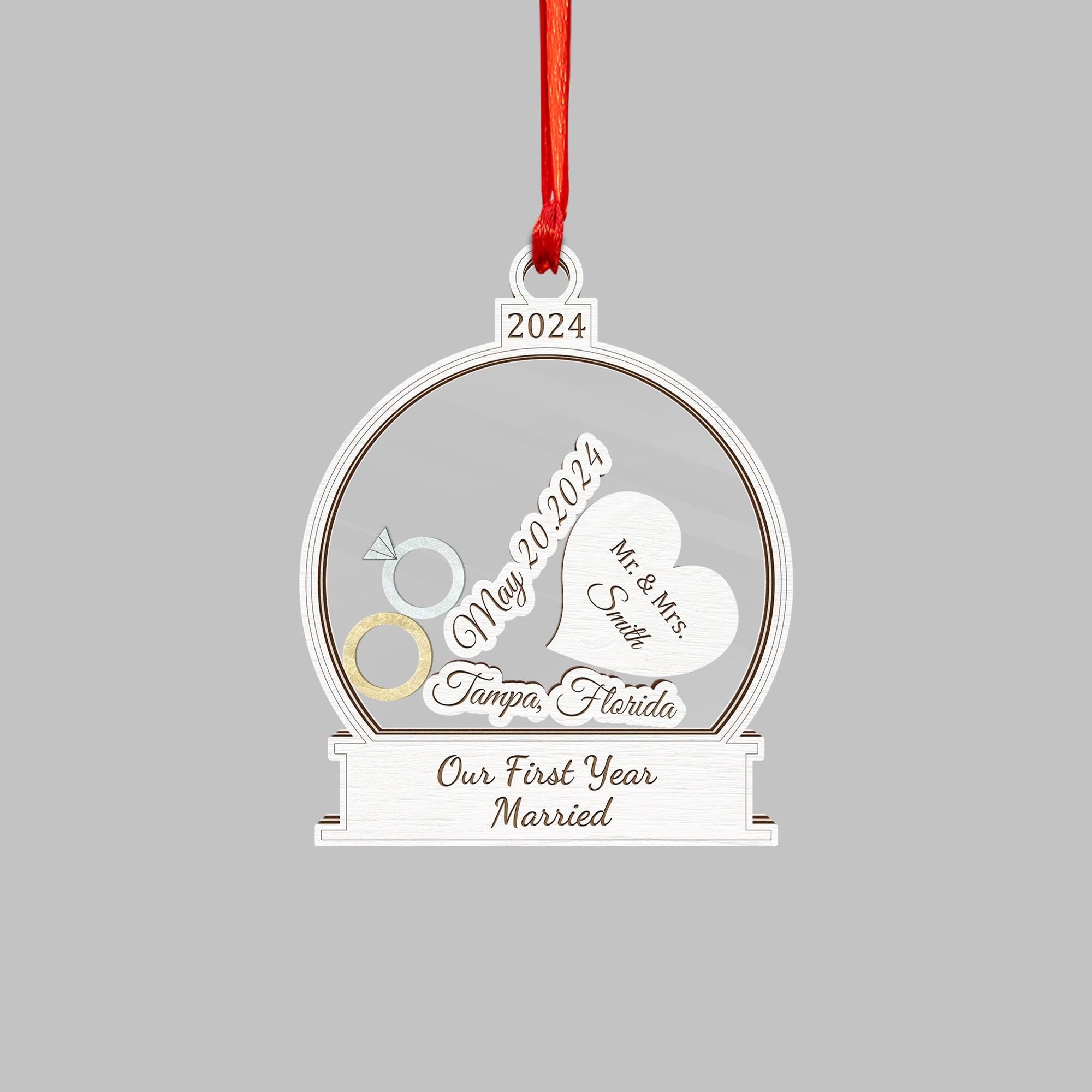 Personalized Wedding Shaker Ornament: First Christmas Married, Custom Newlywed Gift