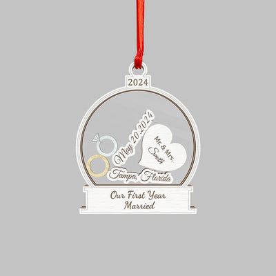 Personalized Wedding Shaker Ornament: First Christmas Married, Custom Newlywed Gift